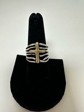 Grace & Heart Two-Tone Cross Statement Ring - Women Jewelry - Silver and Gold